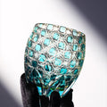 JR Edo Kiriko Hand-cut Kagome Teal Blue Crystal Whiskey Glass
