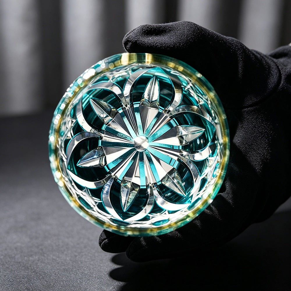 JR Edo Kiriko Hand-cut Kagome Teal Blue Crystal Whiskey Glass