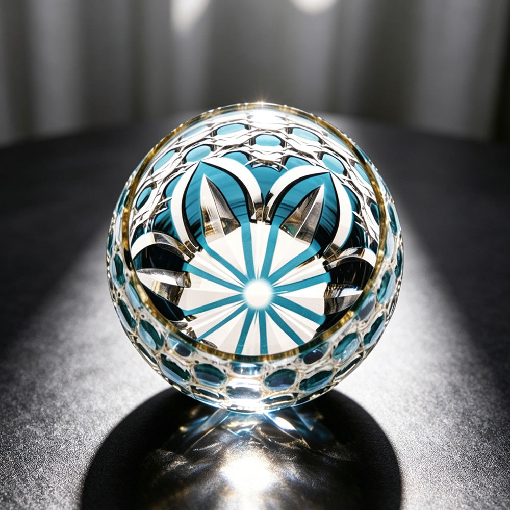 JR Edo Kiriko Hand-cut Kagome Teal Blue Crystal Whiskey Glass