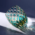 JR Edo Kiriko Hand-cut Kagome Teal Blue Crystal Whiskey Glass