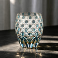 JR Edo Kiriko Hand-cut Kagome Teal Blue Crystal Whiskey Glass