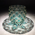 JR Edo Kiriko Hand-cut Kagome Teal Blue Crystal Whiskey Glass