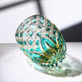 JR Edo Kiriko Hand-cut Kagome Teal Blue Crystal Whiskey Glass