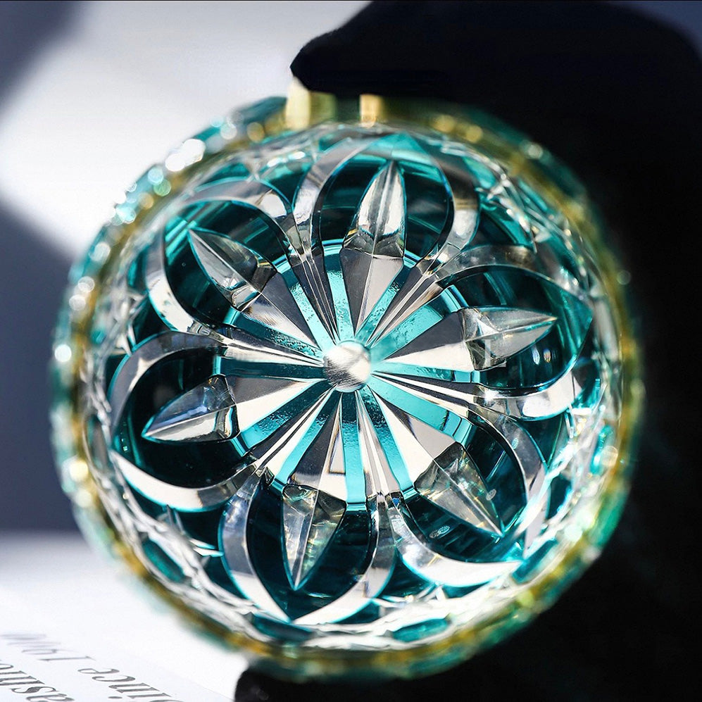 JR Edo Kiriko Hand-cut Kagome Teal Blue Crystal Whiskey Glass