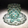 JR Edo Kiriko Hand-cut Kagome Teal Blue Crystal Whiskey Glass