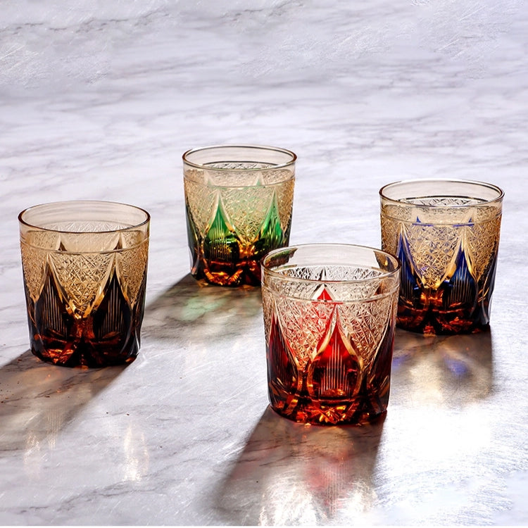 Edo Kiriko Handcrafted Amber Candlelight Whiskey Glass