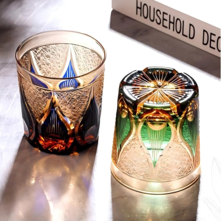 Edo Kiriko Handcrafted Amber Candlelight Whiskey Glass