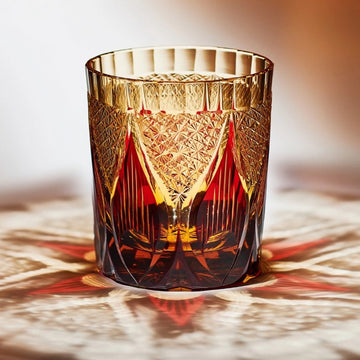 Edo Kiriko Handcrafted Amber Candlelight Whiskey Glass
