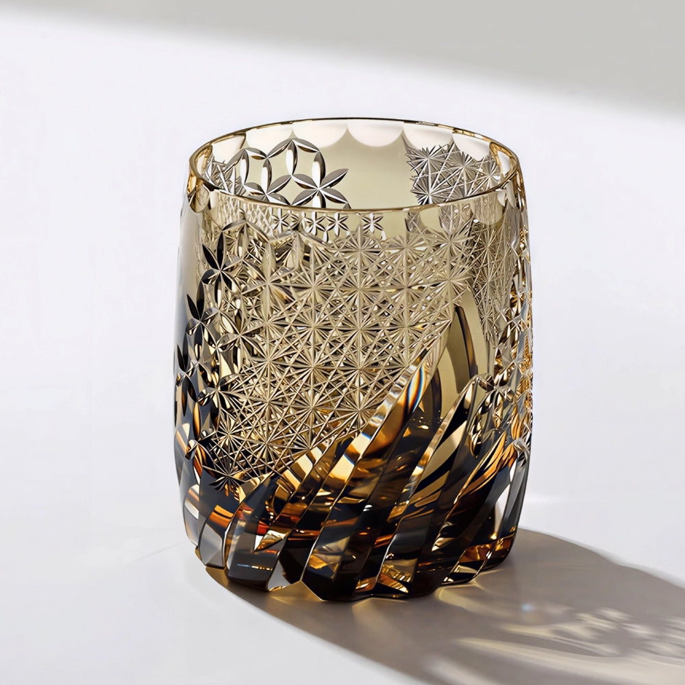 Edo Kiriko Handcrafted Amber Whiskey Glass