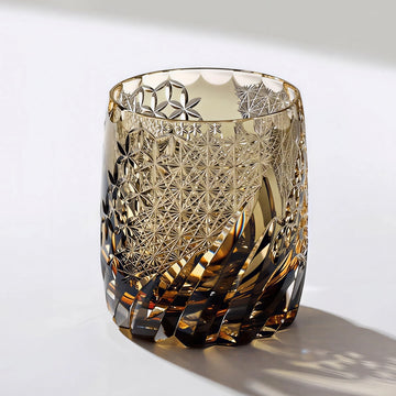 Edo Kiriko Handcrafted Amber Whiskey Glass