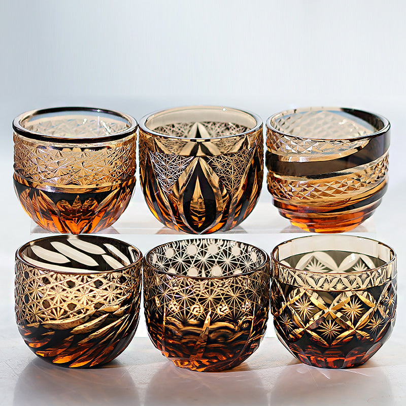 Edo Kiriko Handcrafted Black-Amber Crystal Sake Glass