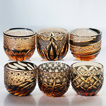 Edo Kiriko Handcrafted Black-Amber Crystal Sake Glass