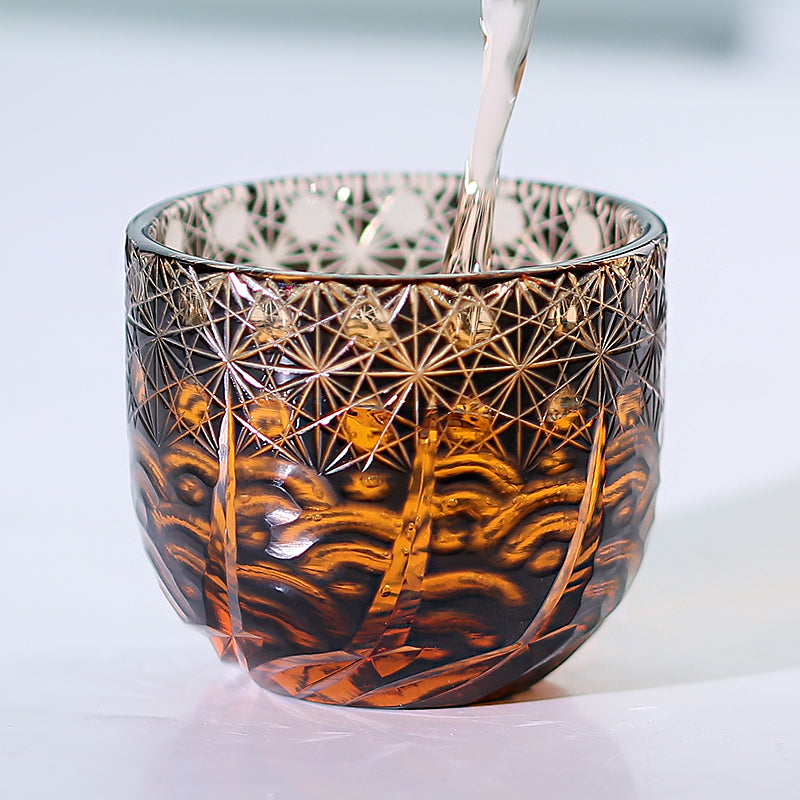 Edo Kiriko Handcrafted Black-Amber Crystal Sake Glass