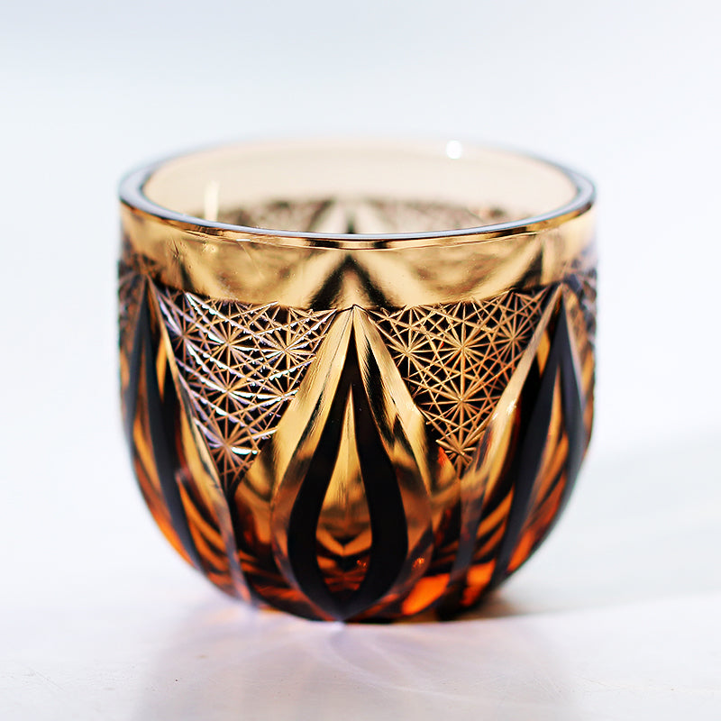 Edo Kiriko Handcrafted Black-Amber Crystal Sake Glass
