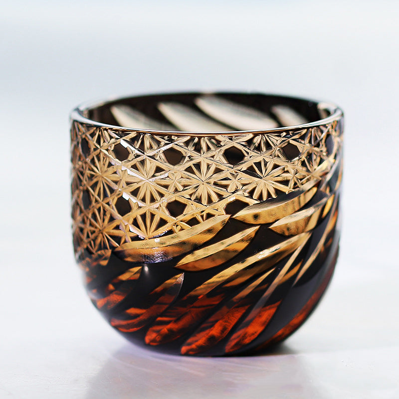 Edo Kiriko Handcrafted Black-Amber Crystal Sake Glass