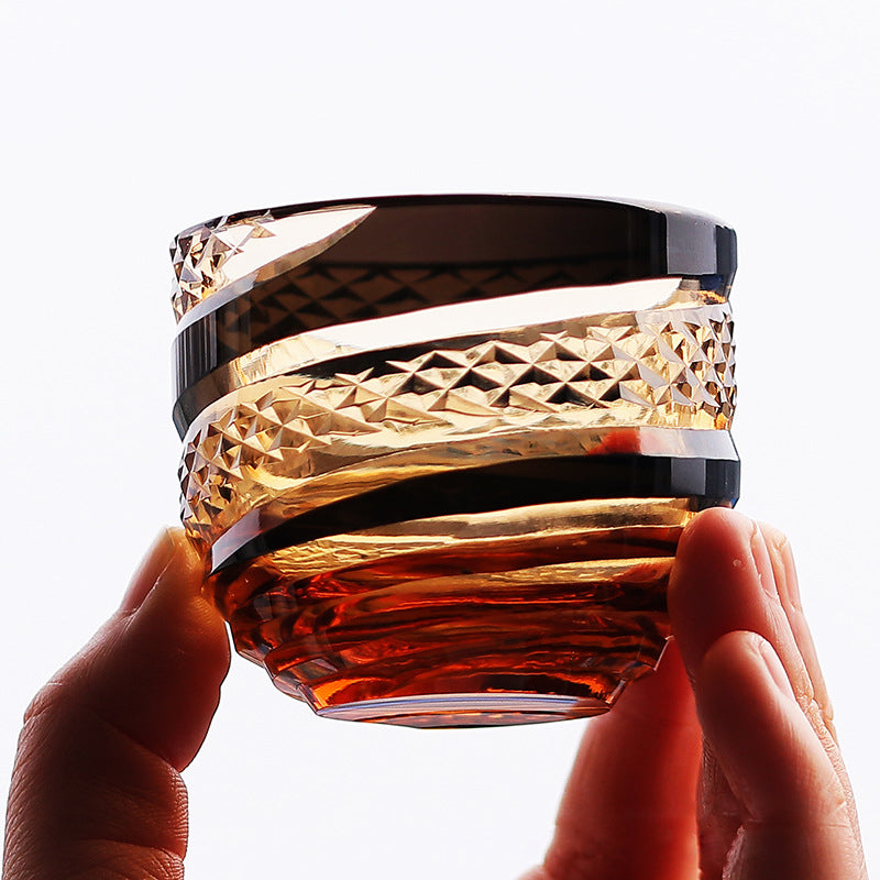 Edo Kiriko Handcrafted Black-Amber Crystal Sake Glass