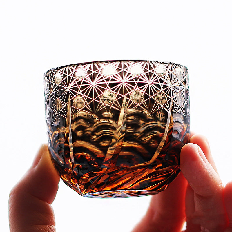 Edo Kiriko Handcrafted Black-Amber Crystal Sake Glass