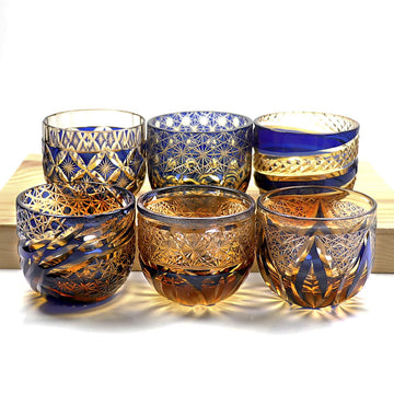 Edo Kiriko Handcrafted Blue-Amber Crystal Sake Glass