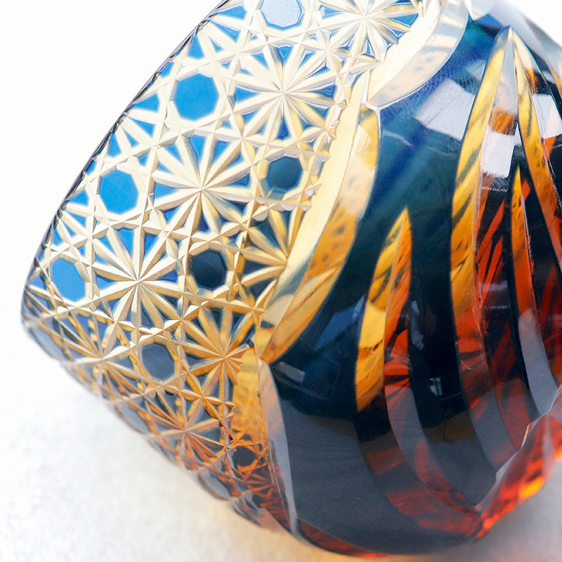 Edo Kiriko Handcrafted Blue-Amber Crystal Sake Glass