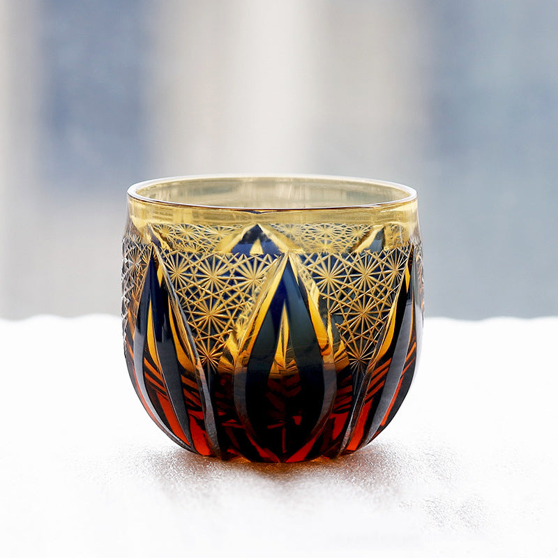 Edo Kiriko Handcrafted Blue-Amber Crystal Sake Glass
