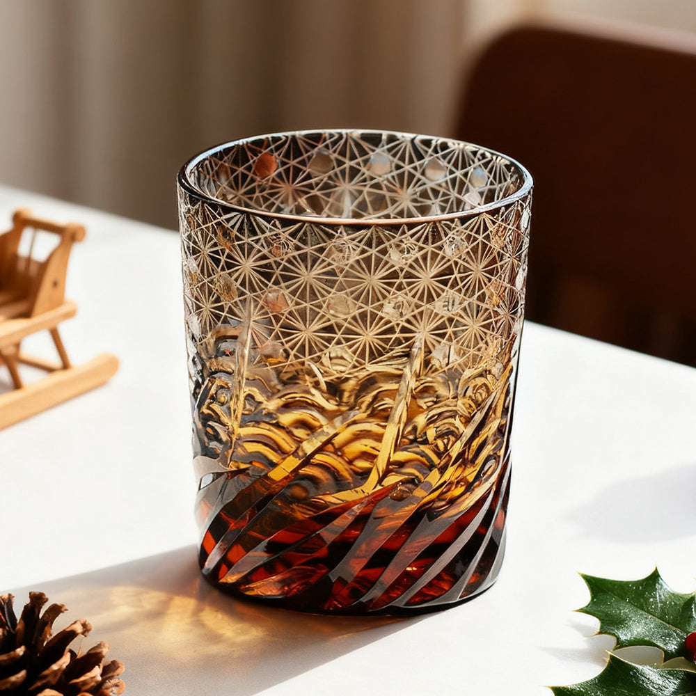 Edo Kiriko Handcrafted Blue Amber Whiskey Tumbler