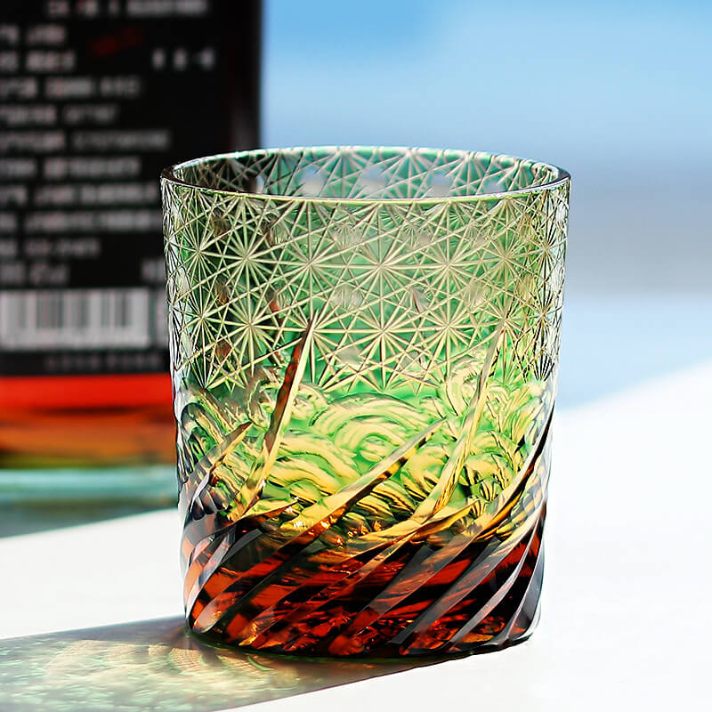 Edo Kiriko Handcrafted Blue Amber Whiskey Tumbler