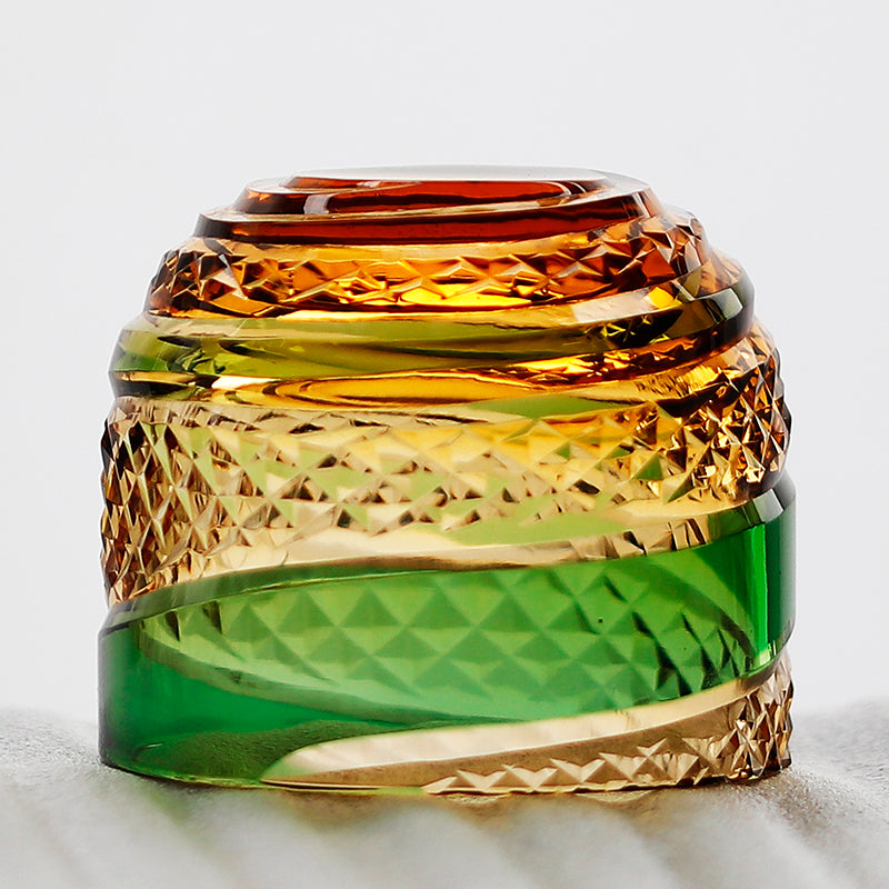 Edo Kiriko Handcrafted Green-Amber Crystal Sake Glass