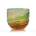 Edo Kiriko Handcrafted Green-Amber Crystal Sake Glass