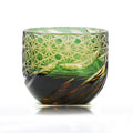 Edo Kiriko Handcrafted Green-Amber Crystal Sake Glass