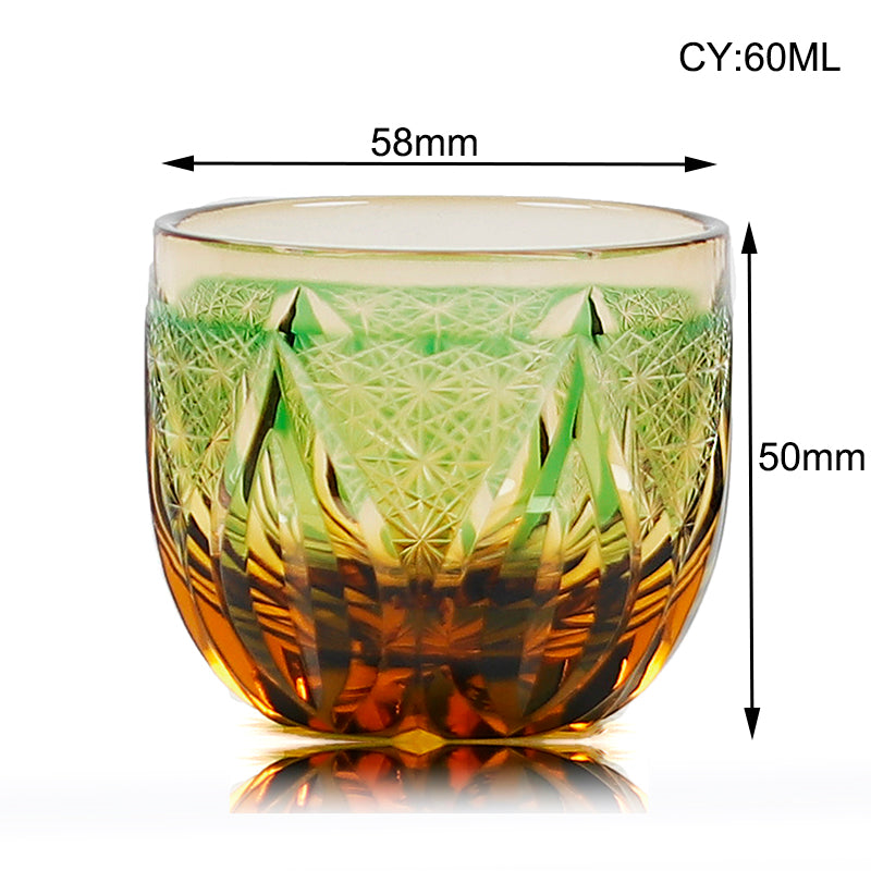 Edo Kiriko Handcrafted Green-Amber Crystal Sake Glass