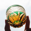 Edo Kiriko Handcrafted Green-Amber Crystal Sake Glass