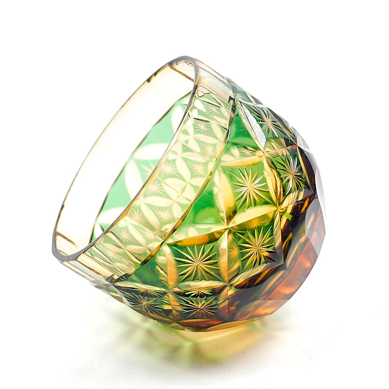 Edo Kiriko Handcrafted Green-Amber Crystal Sake Glass