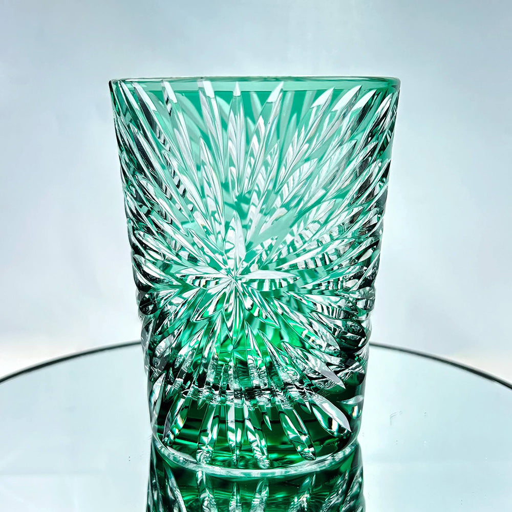 Edo Kiriko Handcrafted Green Starburst Crystal Glass