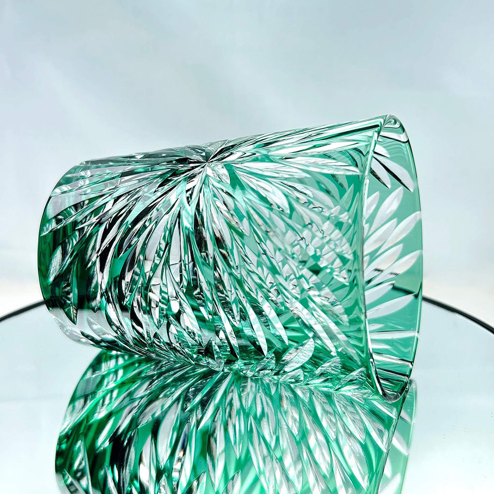 Edo Kiriko Handcrafted Green Starburst Crystal Glass