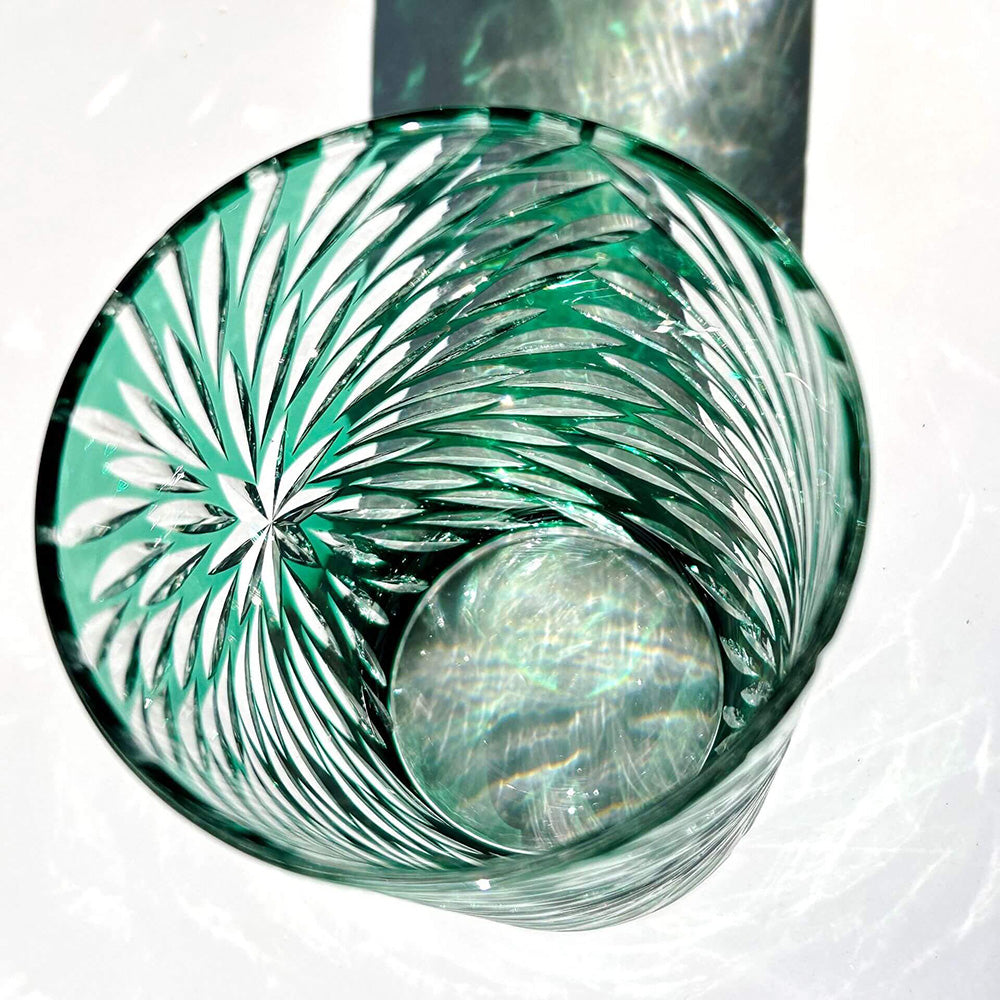 Edo Kiriko Handcrafted Green Starburst Crystal Glass