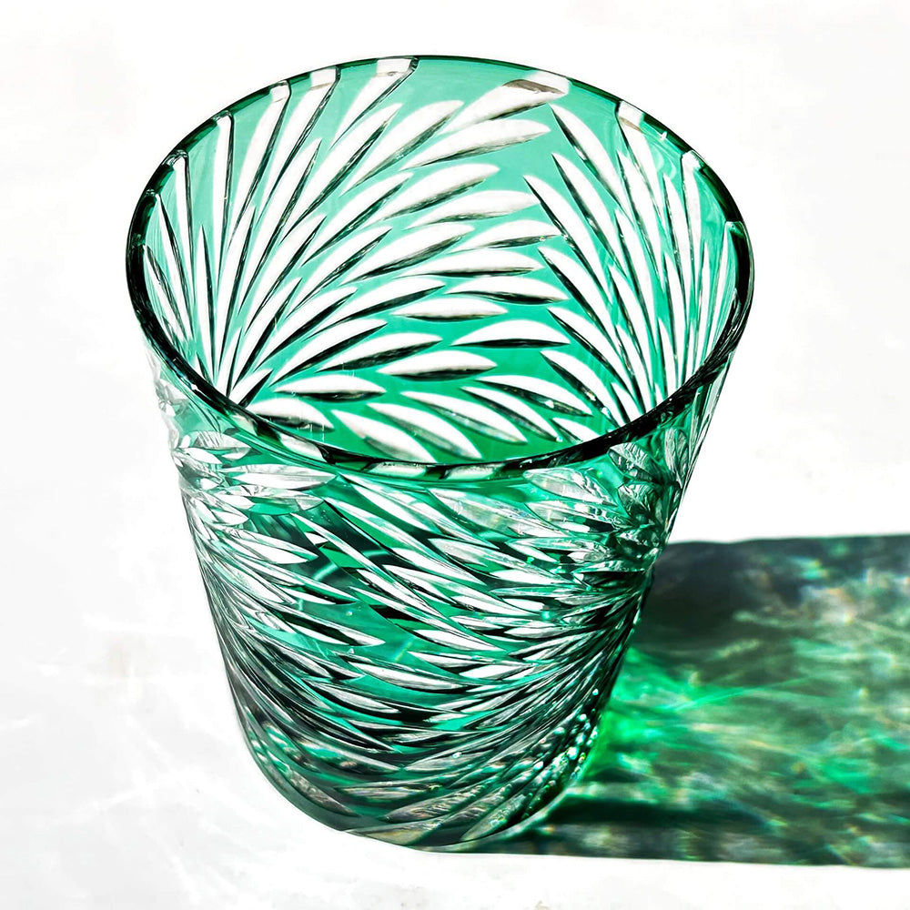 Edo Kiriko Handcrafted Green Starburst Crystal Glass