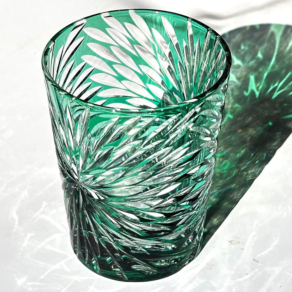 Edo Kiriko Handcrafted Green Starburst Crystal Glass