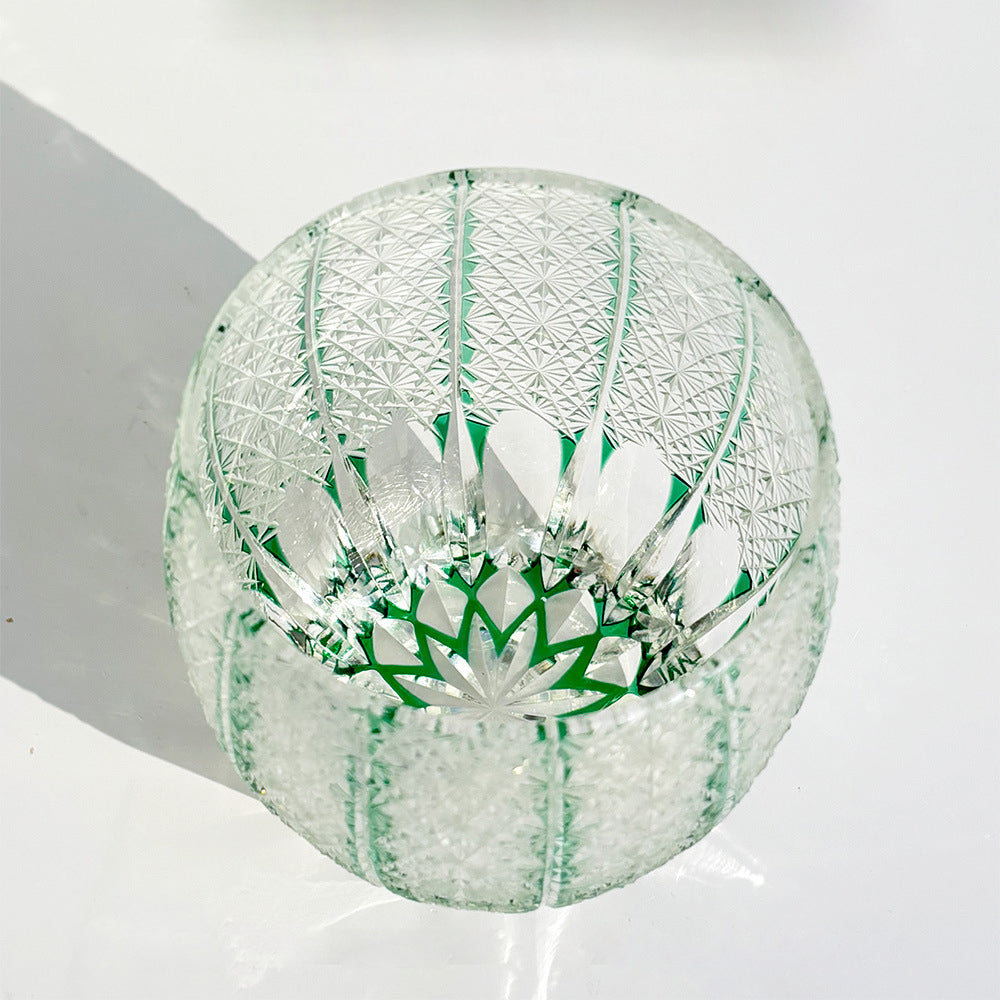 Edo Kiriko Handcrafted Green Starburst Whiskey Glass with Gift Box