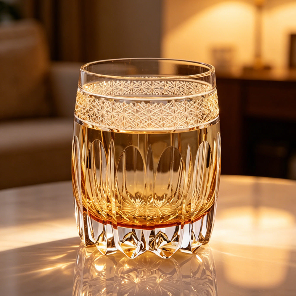 JR Edo Kiriko Handcrafted Grey Amber Whiskey Glass