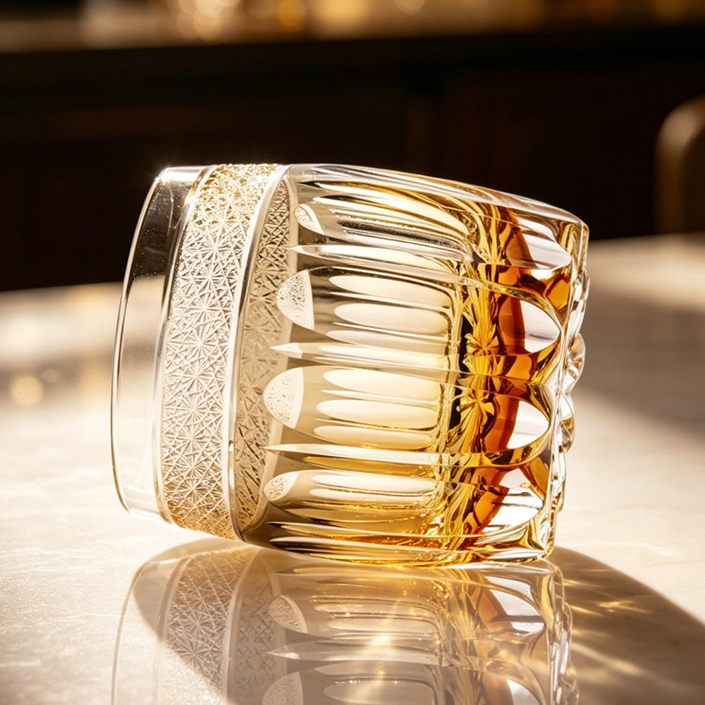 JR Edo Kiriko Handcrafted Grey Amber Whiskey Glass