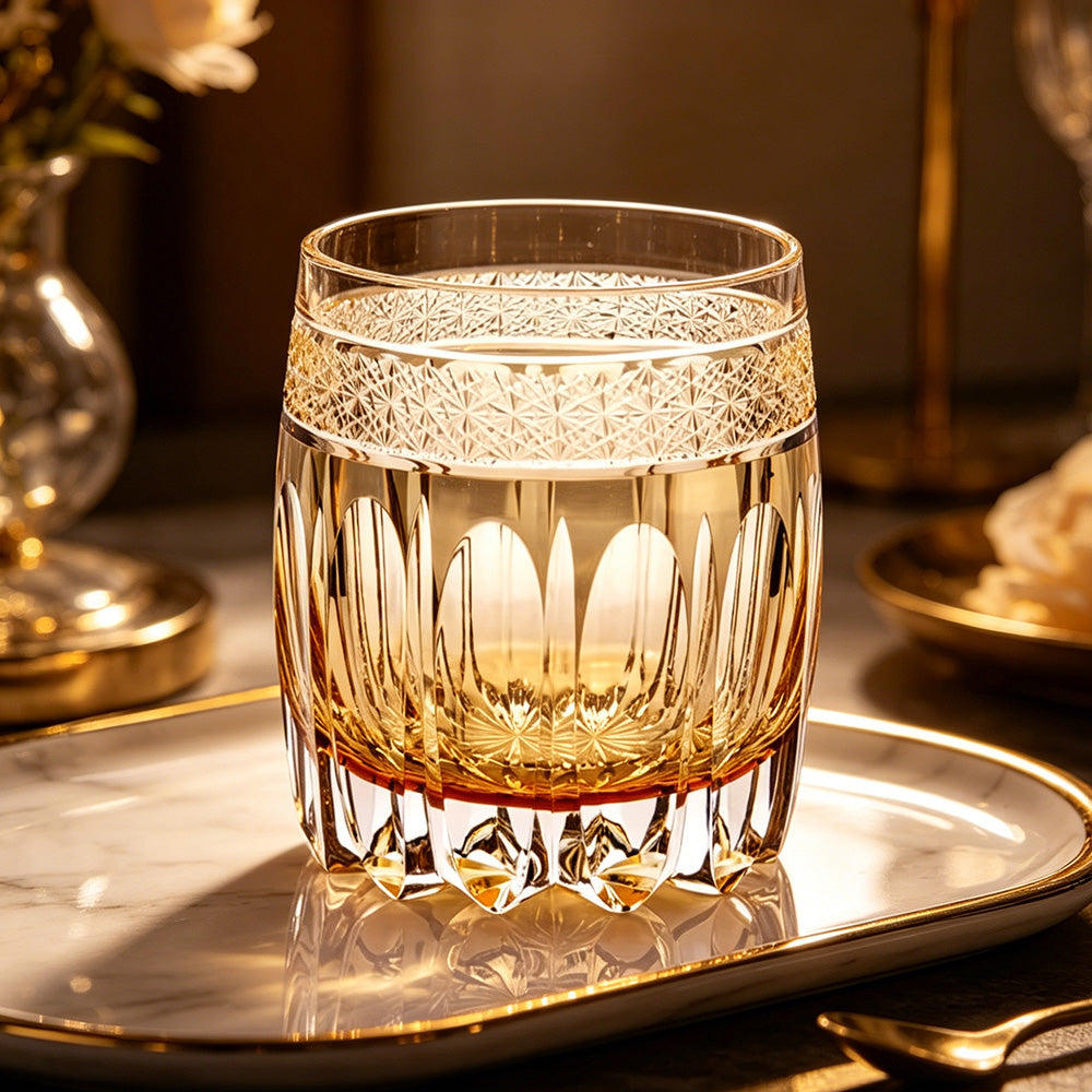 JR Edo Kiriko Handcrafted Grey Amber Whiskey Glass
