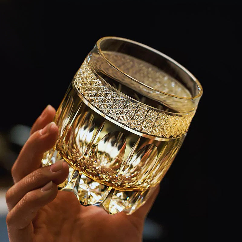 Edo Kiriko Handcrafted Grey Amber Whiskey Glass