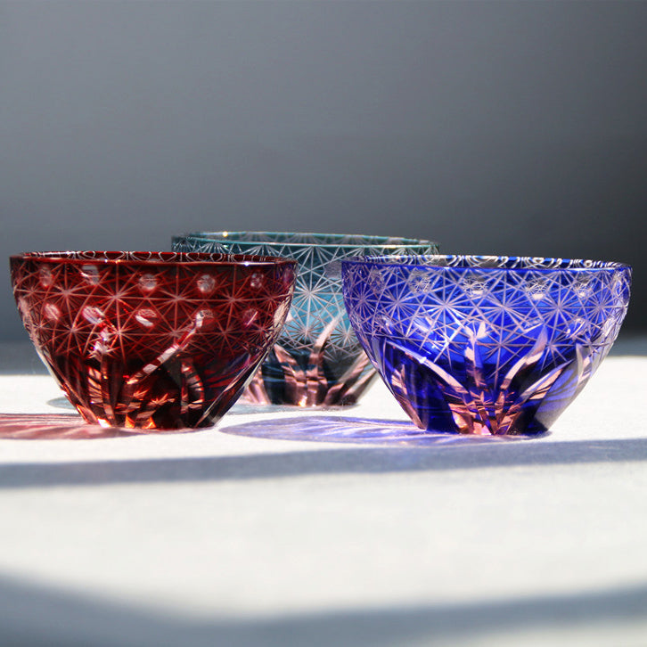 Edo Kiriko Handcrafted Hinata Guinomi Sake Glasses with Wooden Box - Je t'aime Resolute