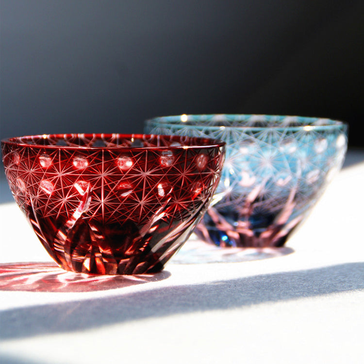 Edo Kiriko Handcrafted Hinata Guinomi Sake Glasses with Wooden Box - Je t'aime Resolute