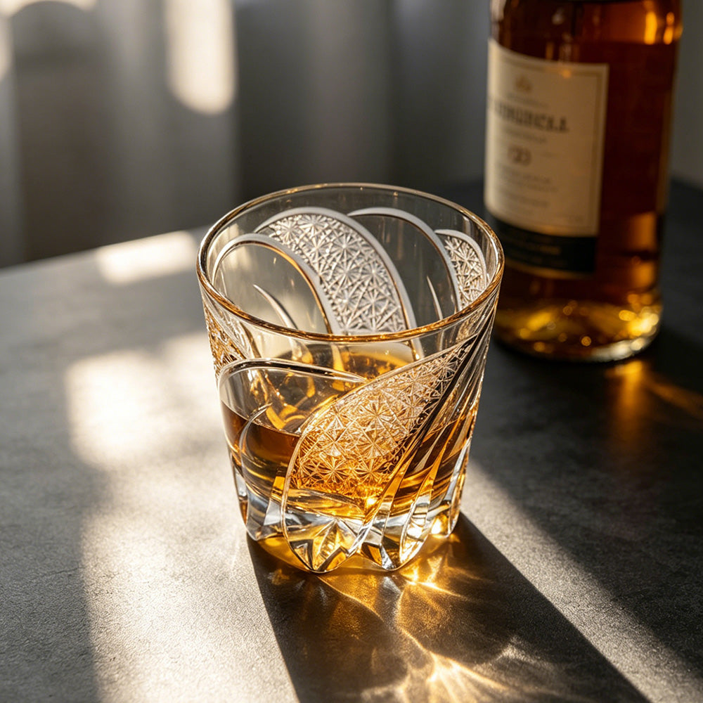 JR Edo Kiriko Handcrafted Moonbow Whiskey Glass