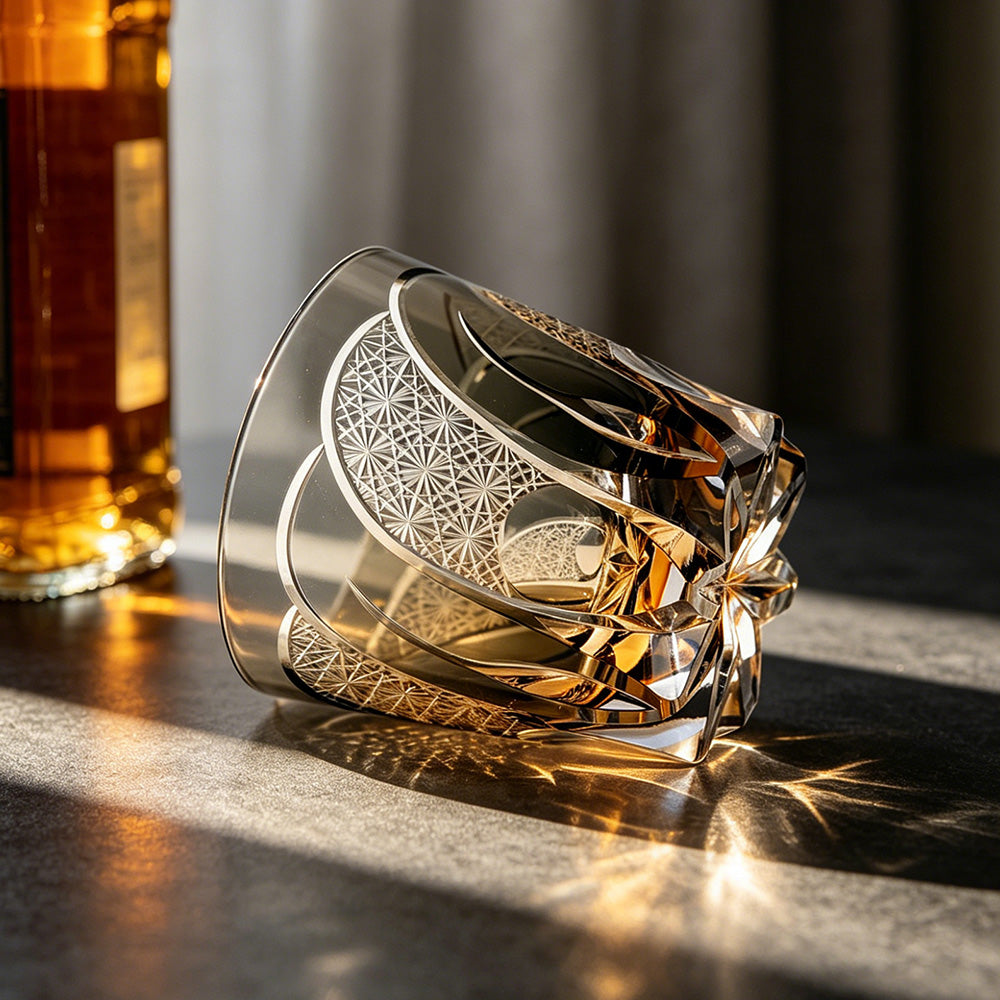 JR Edo Kiriko Handcrafted Moonbow Whiskey Glass