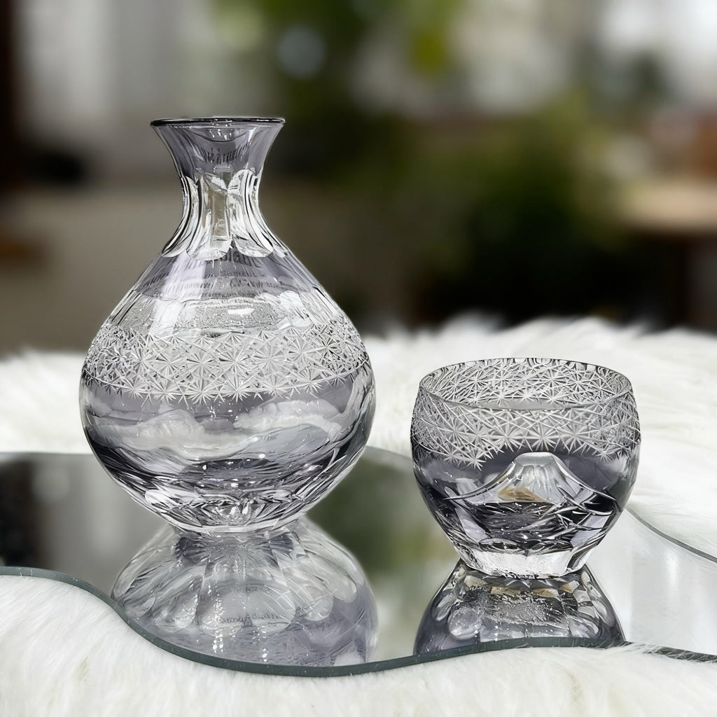Edo Kiriko Handcrafted Mount Fuji Gradient Sake Glass Set - Je t'aime Resolute
