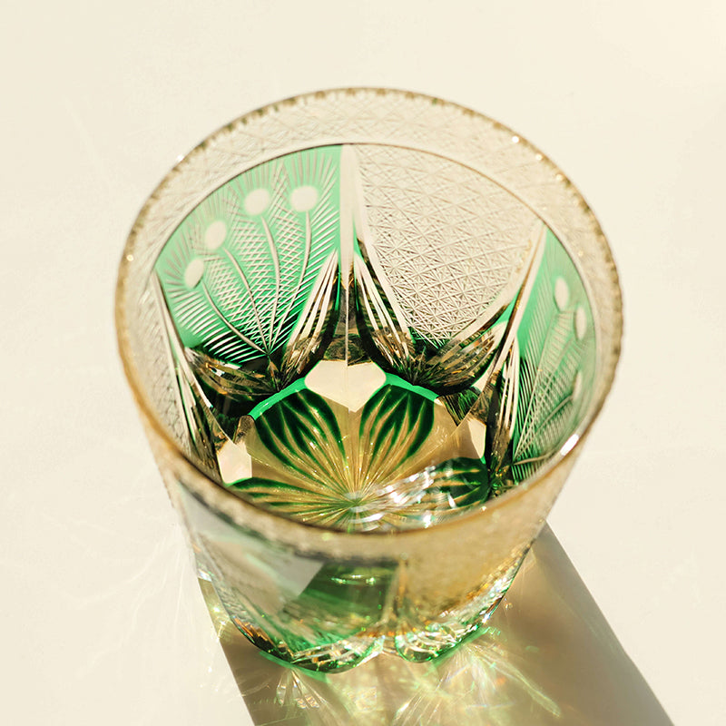 Edo Kiriko Handcrafted Peacock Motif Whiskey Glass
