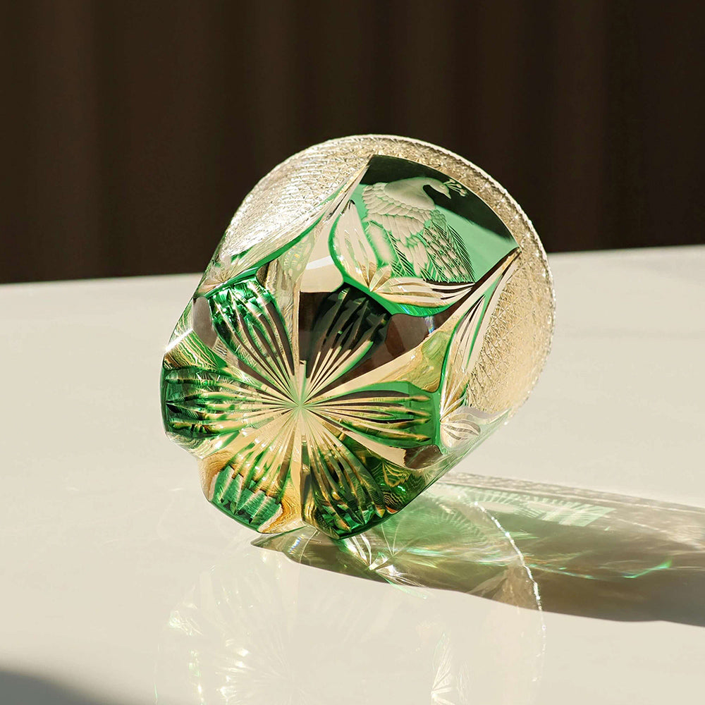 Edo Kiriko Handcrafted Peacock Motif Whiskey Glass