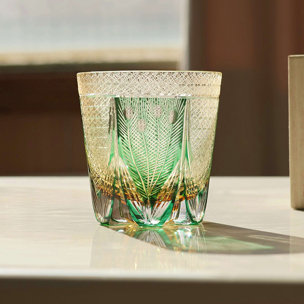 Edo Kiriko Handcrafted Peacock Motif Whiskey Glass